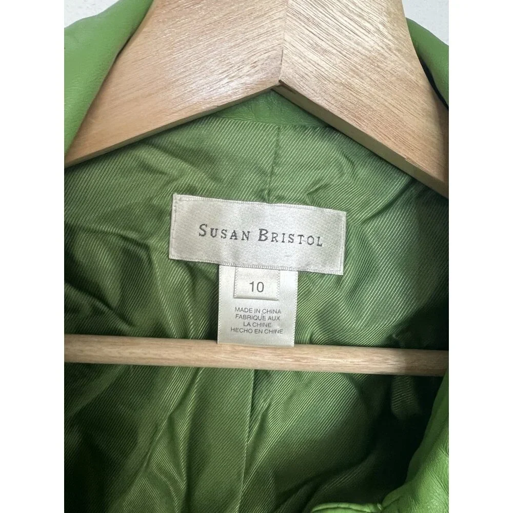 Susan Bristol Vintage Genuine Green Soft Leather Blazer Jacket Sz 10 - Picture 2 of 11